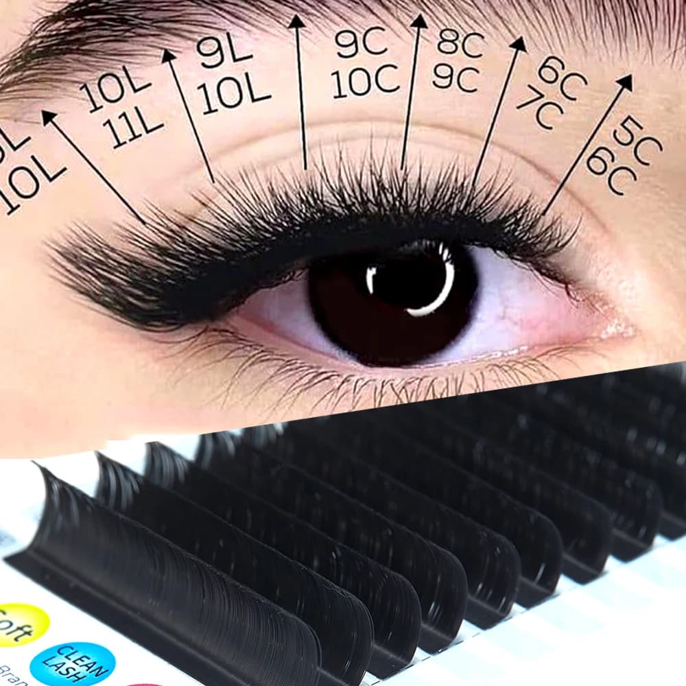 L-tvar smíšené zakřivení jednotlivé prodlužovací řasy, 8-15mm