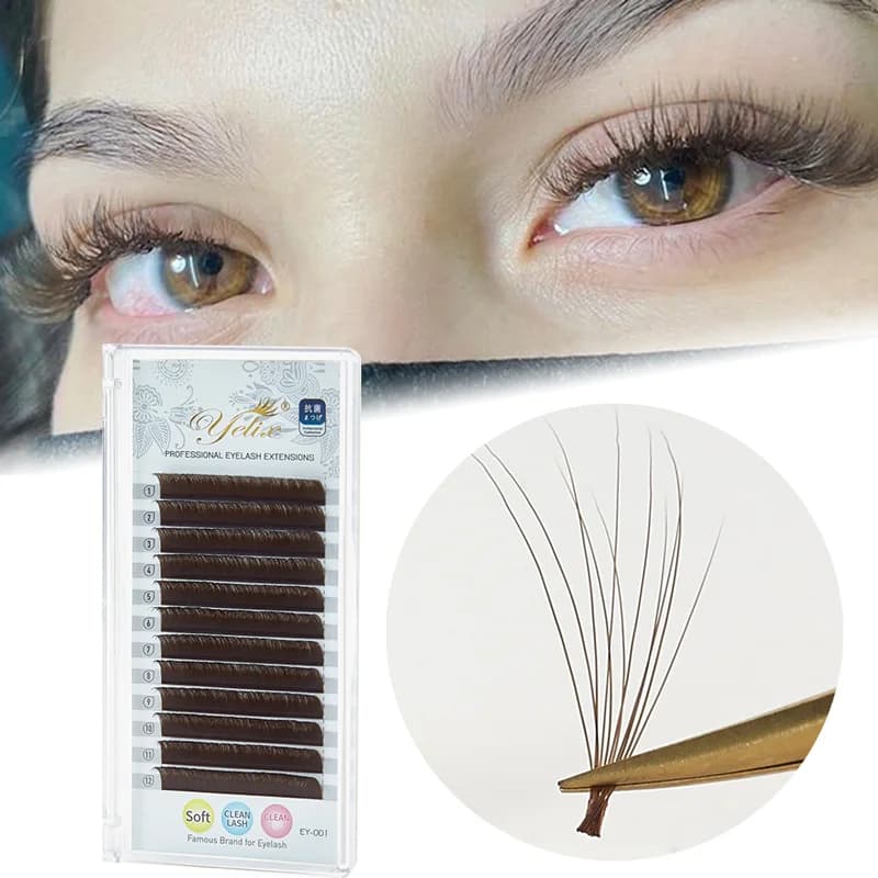 Tmavě hnědé Easy Fan řasy C/D Curl 8-15mm
